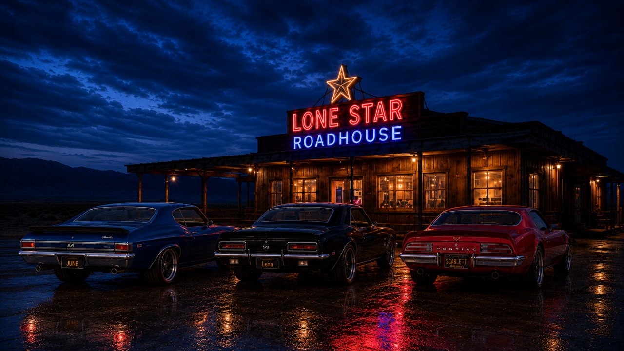 All three cars at the Lone Star Roadhouse